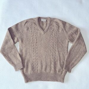 Vintage Shetland 100% Pure New Wool Sweater Made in Scotland Light Brown / Creme